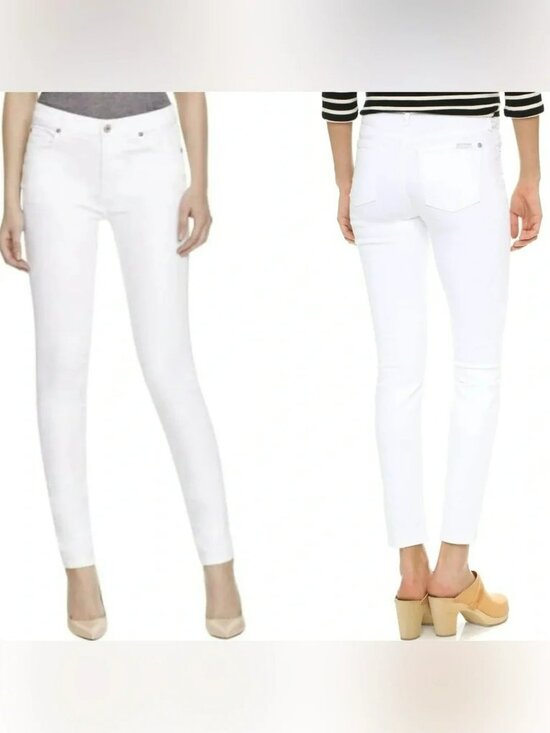 7 For All Mankind Pants - 7 For All Mankind Cropped Skinny Jeans Womens 27 White 94% Cotton Stretch Denim